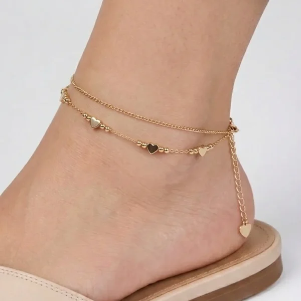 Heart Charm Double-Layer Anklet