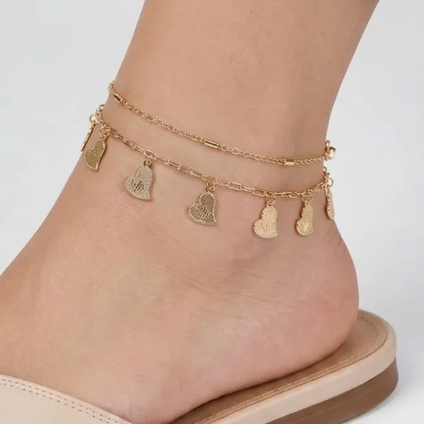 Double-Layer Heart Charm Anklet