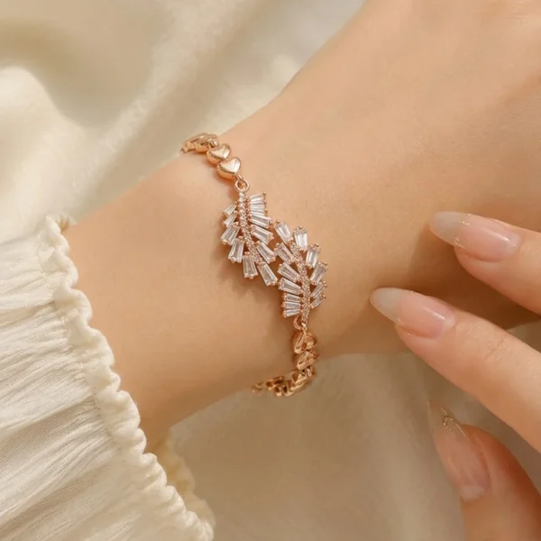 Rose Gold Crystal Leaf Bracelet