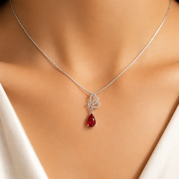Ruby Teardrop Butterfly Pendant